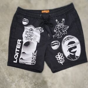 LOITER MEN'S ATHLETIC GRAFITTI EDGY GRAPHIC ART SHORTS or SWIM TRUNKS SIZE L